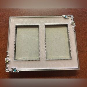 Vintage cottagecore Russ double metal picture frame heavy duty enamel jeweled